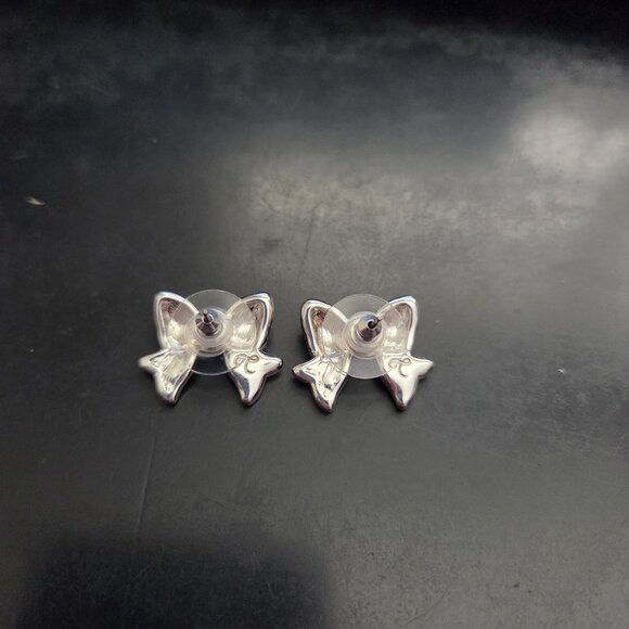 Touchstone Crystal by Swarovski Pave Crystal Bow Earrings Silver Tone Sparkle - Picture 3 of 4